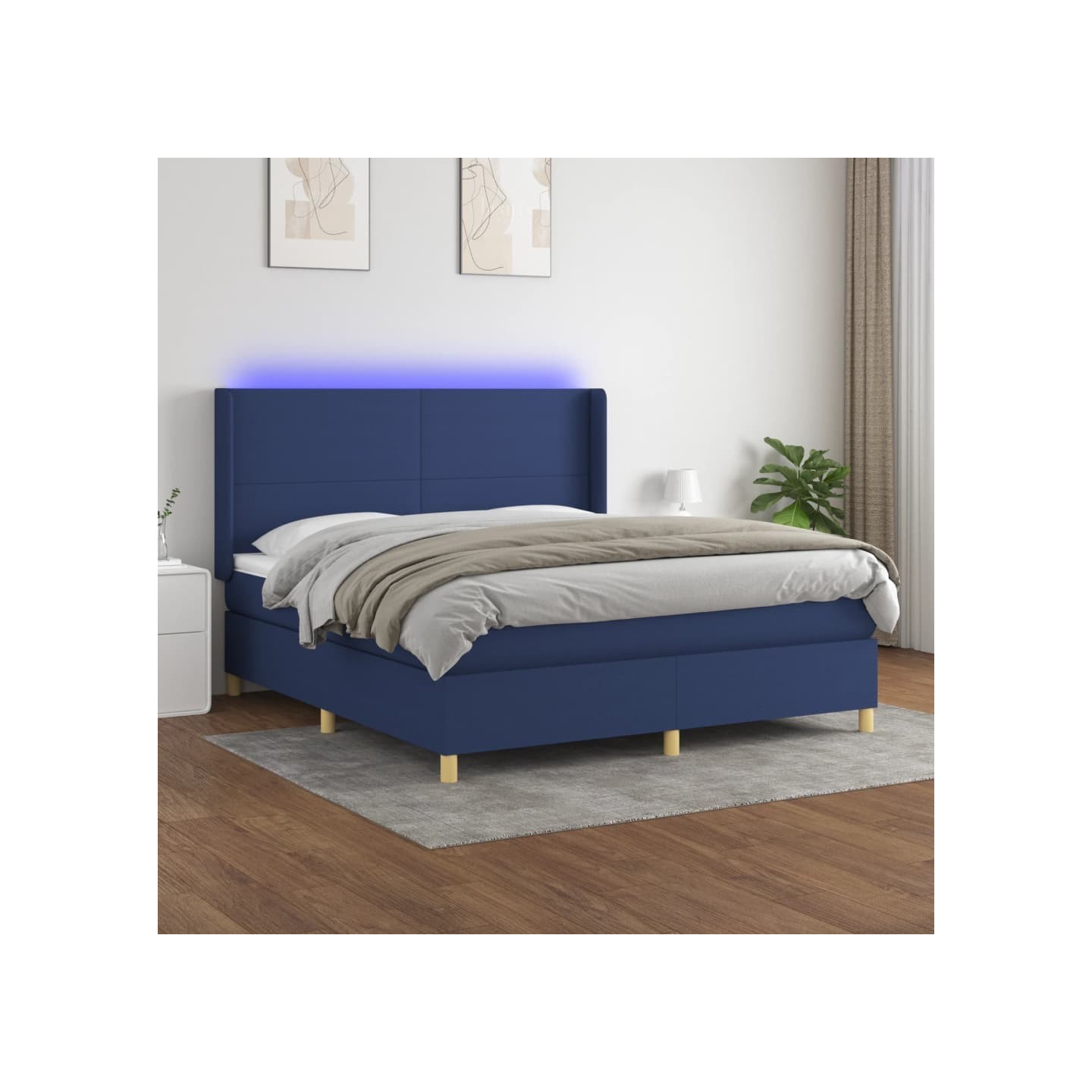 Sommier à lattes de lit matelas et LED Bleu 180x200 cm Tissu