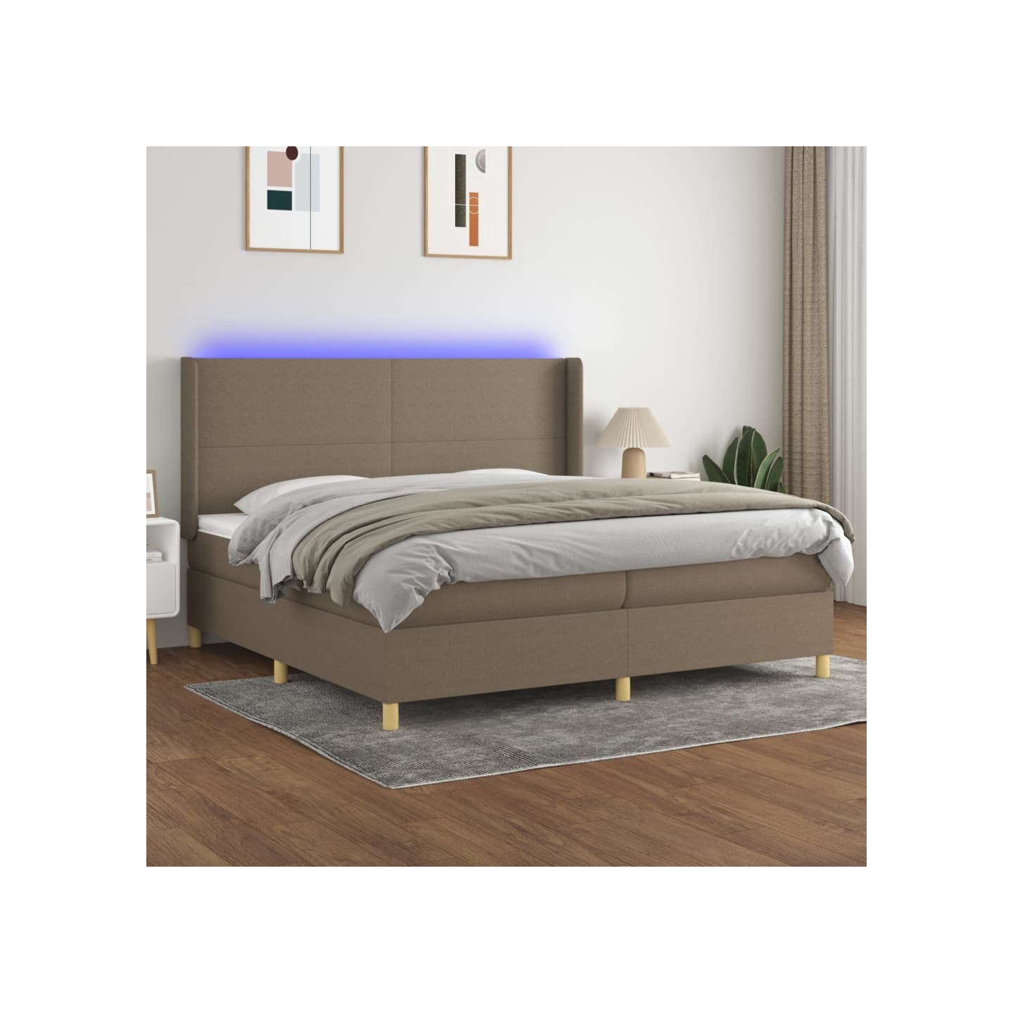 Sommier à lattes de lit matelas et LED Taupe 200x200 cm Tissu