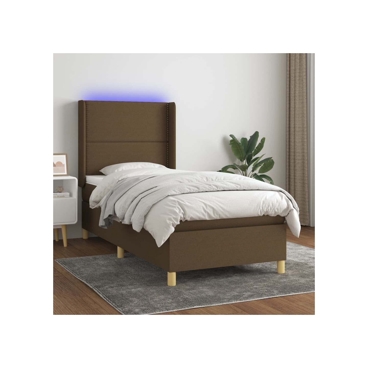 Sommier à lattes de lit matelas LED Marron foncé 90x190cm Tissu