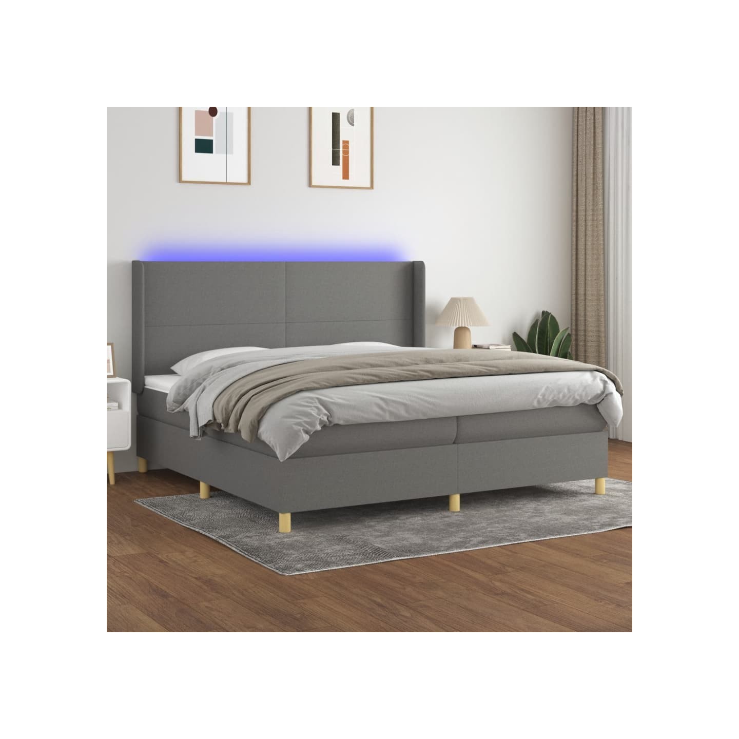 Sommier à lattes de lit matelas LED Gris foncé 200x200 cm Tissu
