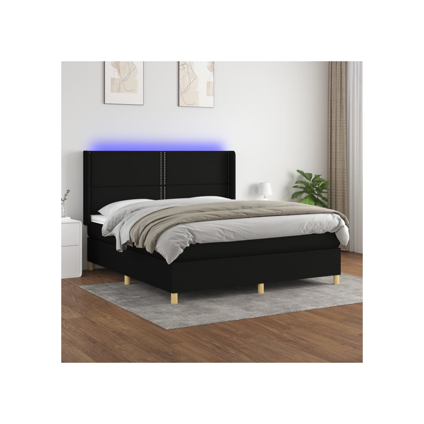 Sommier à lattes de lit matelas et LED Noir 180x200 cm Tissu