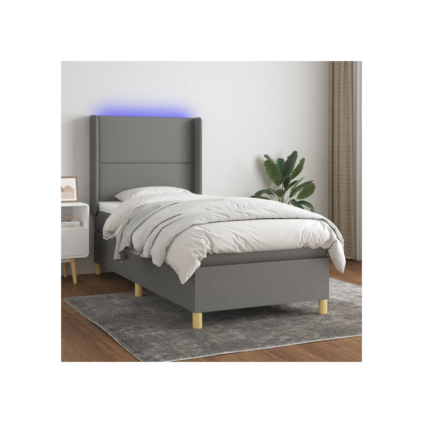 Sommier à lattes de lit matelas LED Gris foncé 100x200 cm Tissu