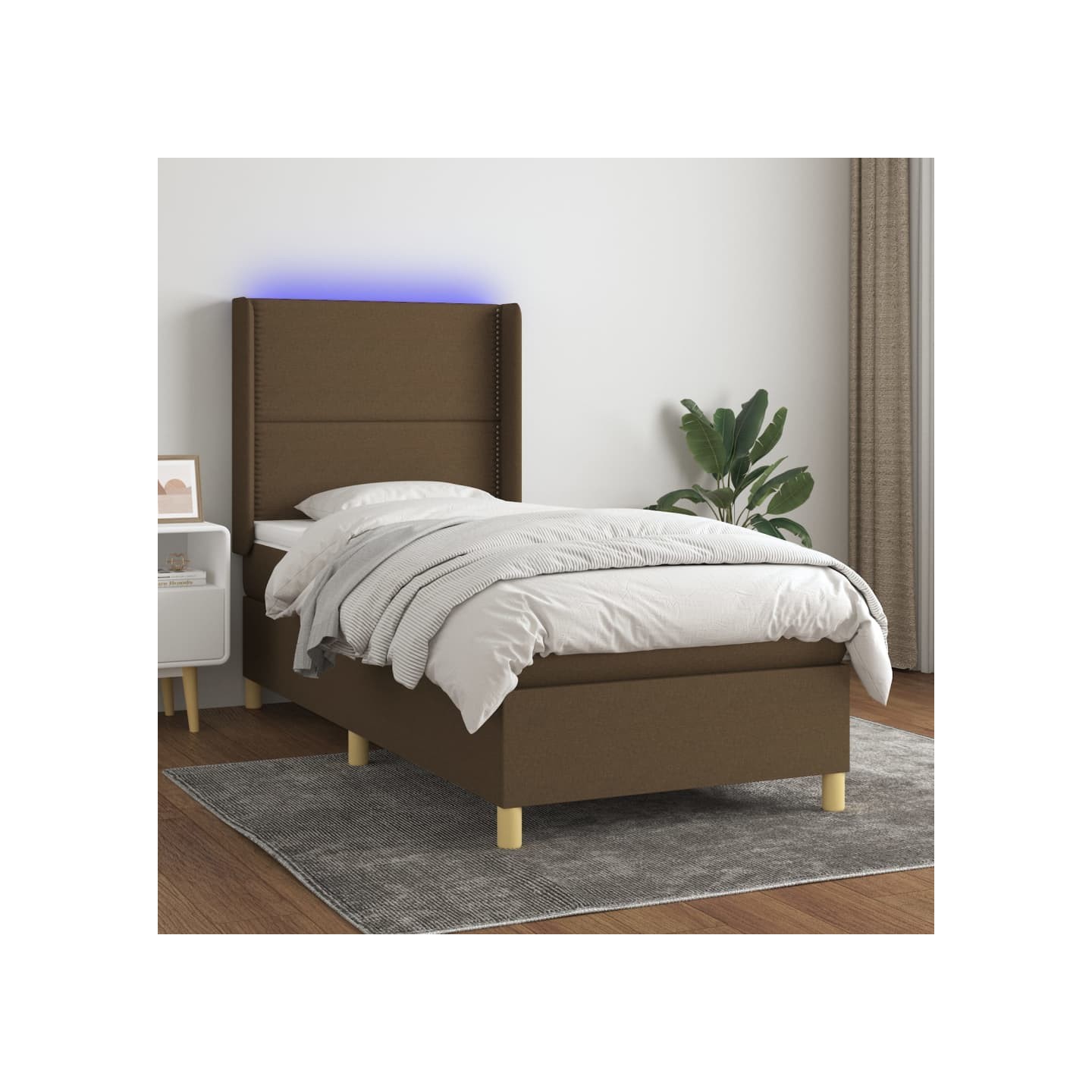 Sommier à lattes de lit matelas et LED Taupe 90x200 cm Tissu