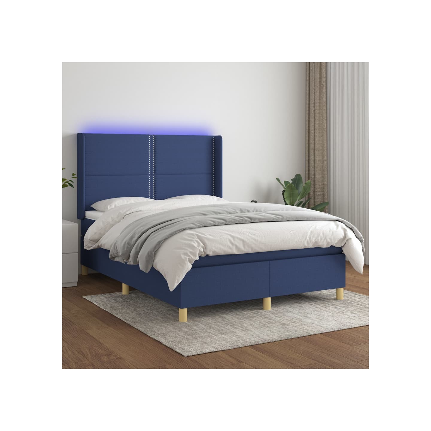 Sommier à lattes de lit matelas et LED Bleu 140x190 cm Tissu