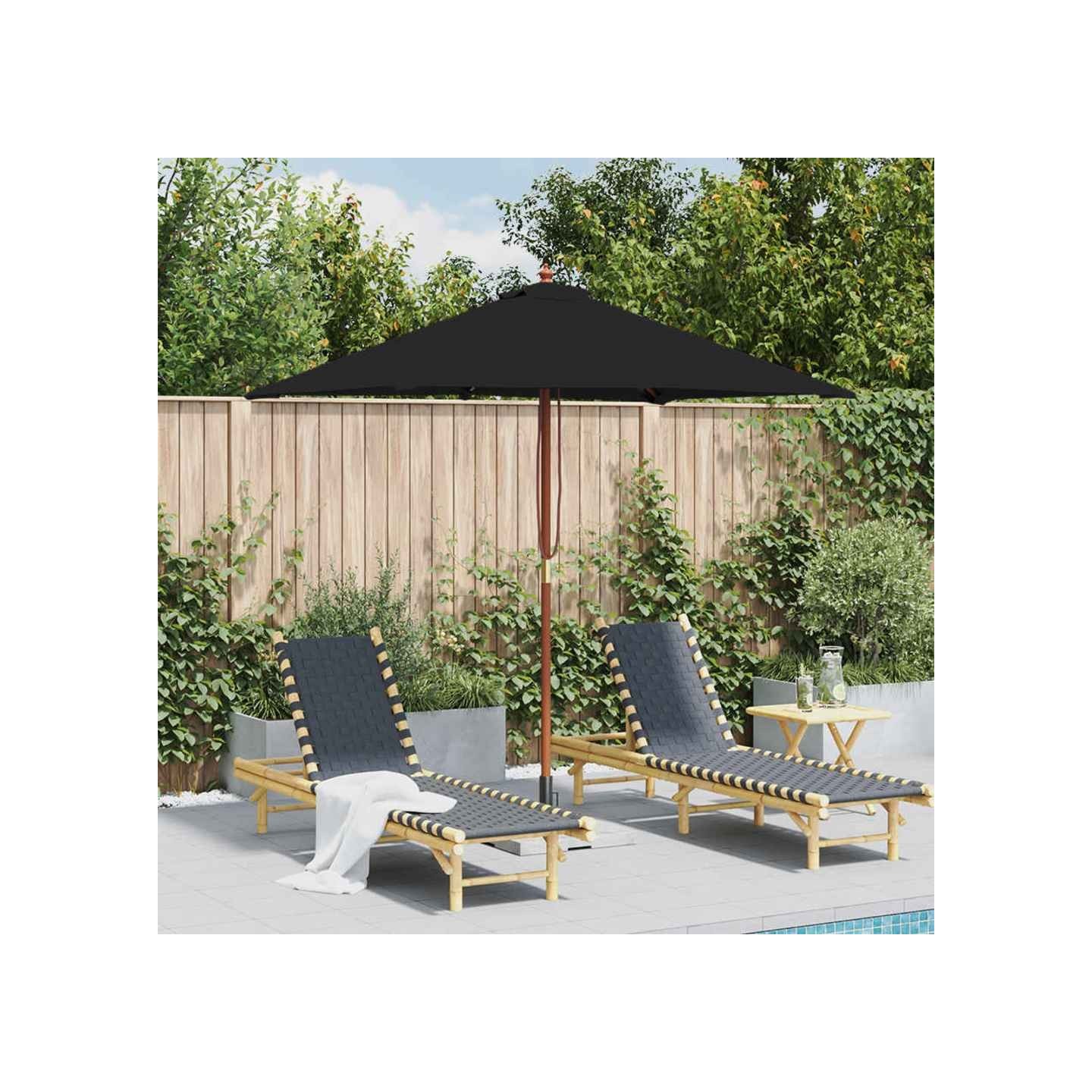 Parasol de jardin avec mât en bois noir 150x200 cm
