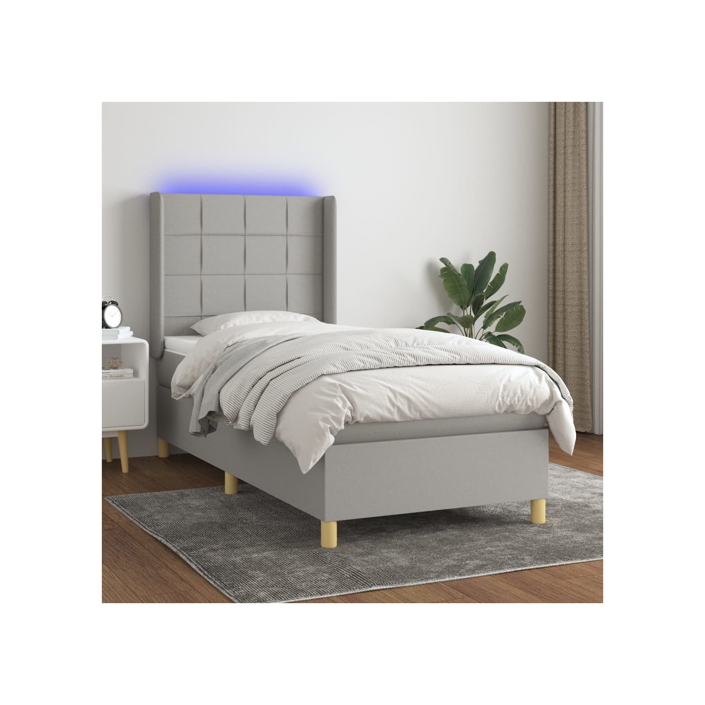 Sommier à lattes de lit matelas LED Gris clair 90x200cm Tissu