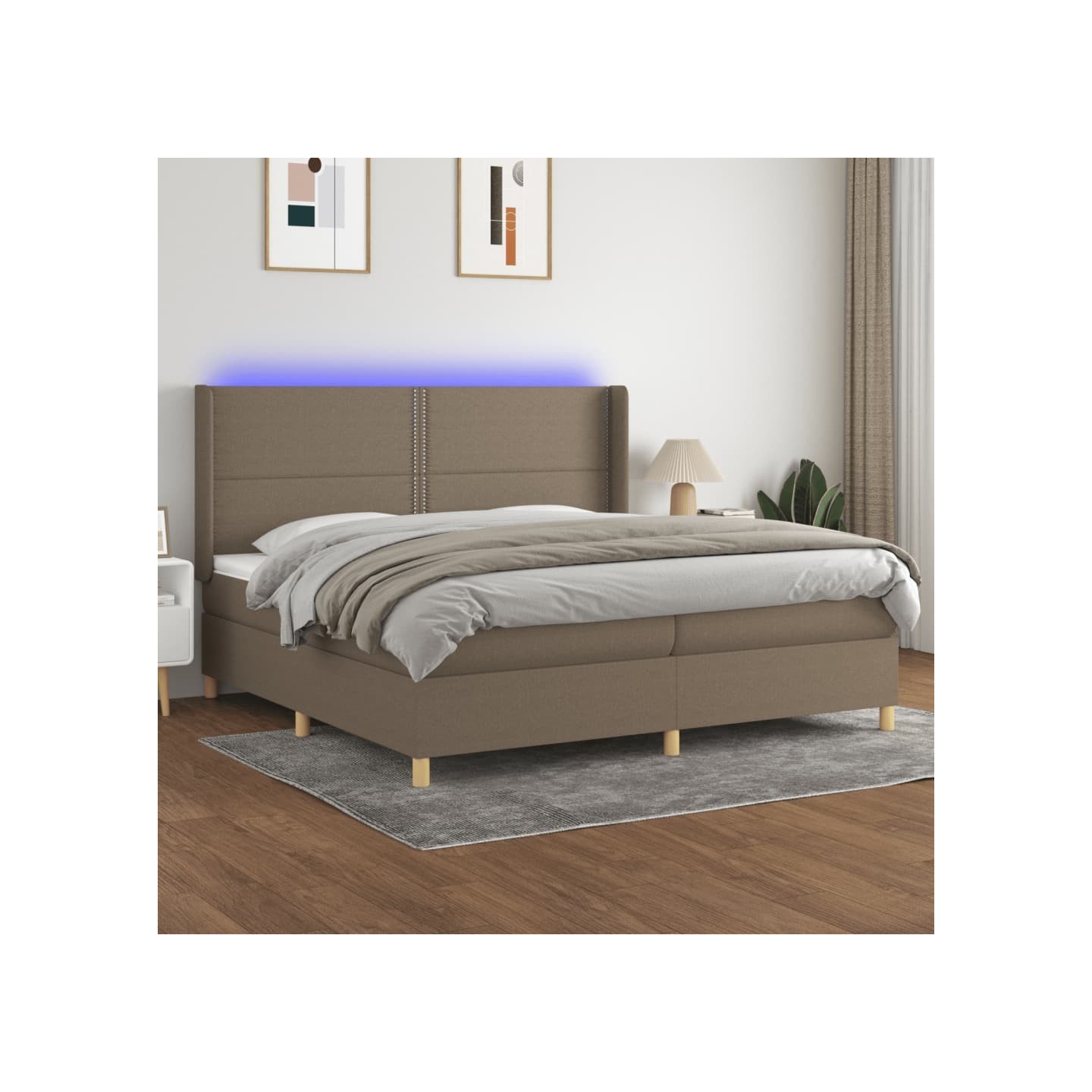 Sommier à lattes de lit matelas et LED Taupe 200x200 cm Tissu