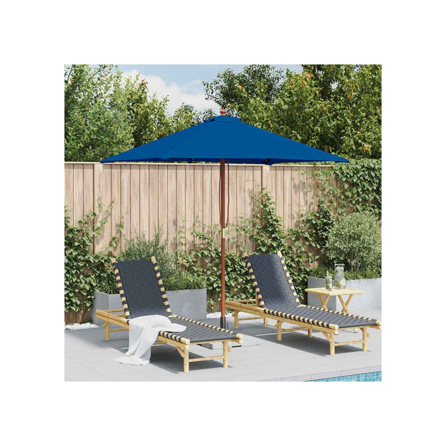 Parasol de jardin avec mât en bois bleu 150x200 cm