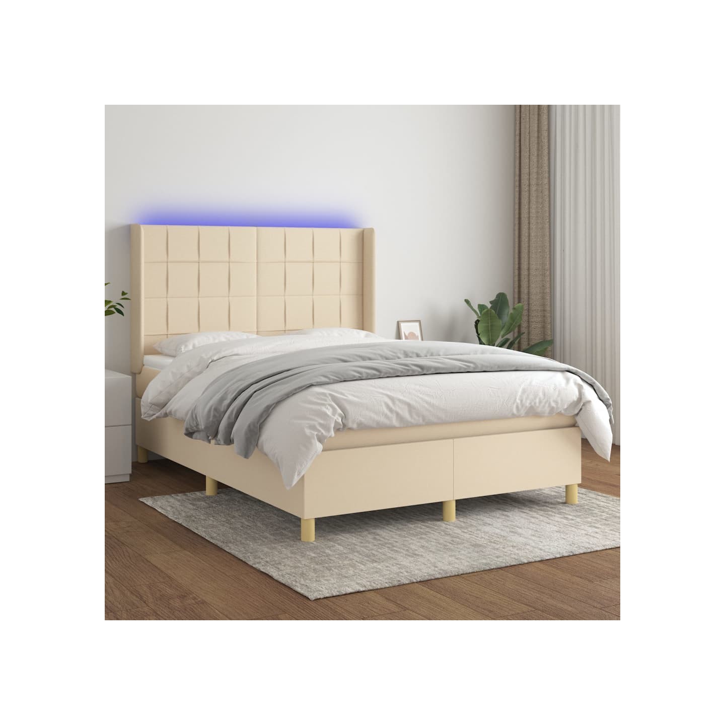 Sommier à lattes de lit matelas et LED Crème 140x200 cm Tissu