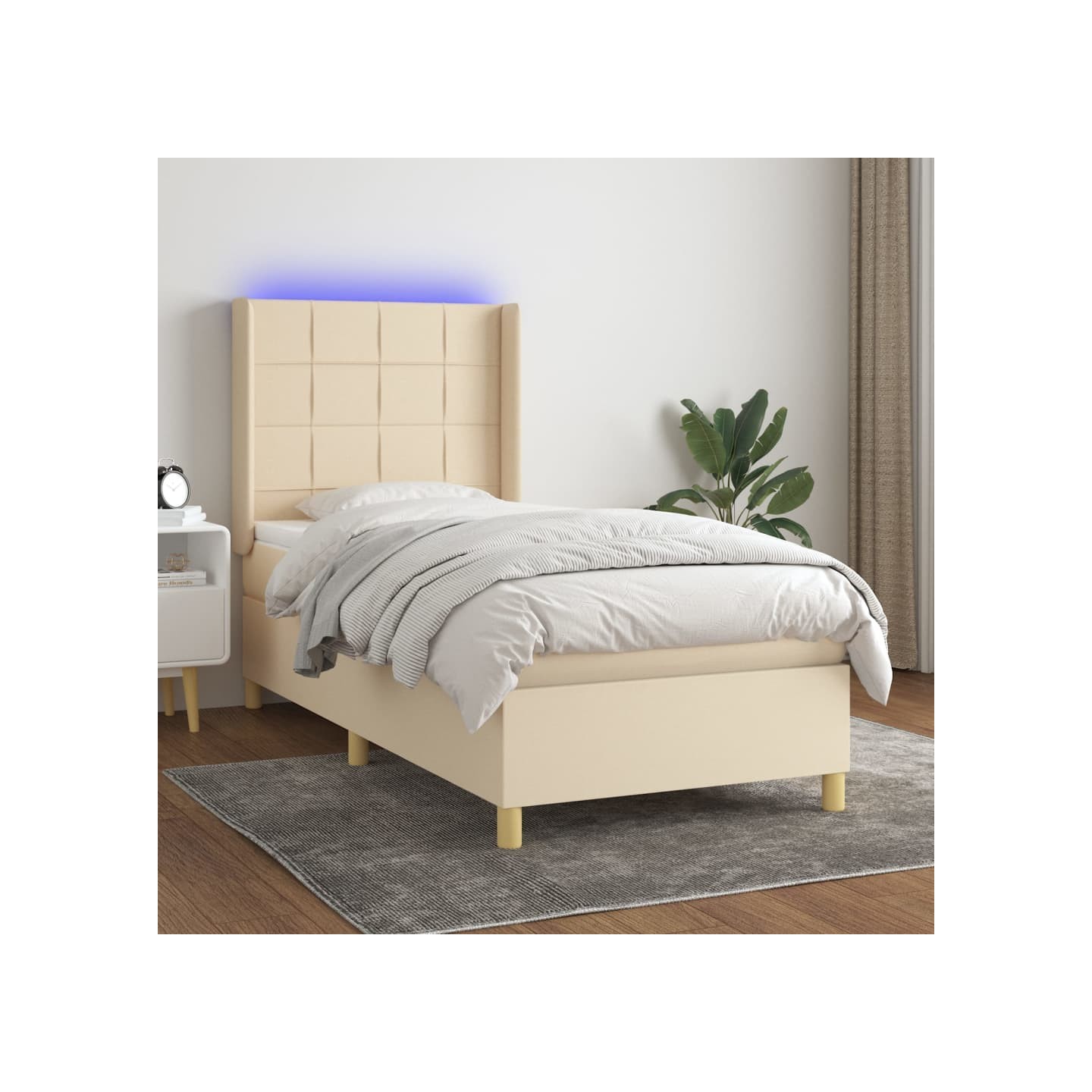 Sommier à lattes de lit matelas et LED Crème 100x200 cm Tissu