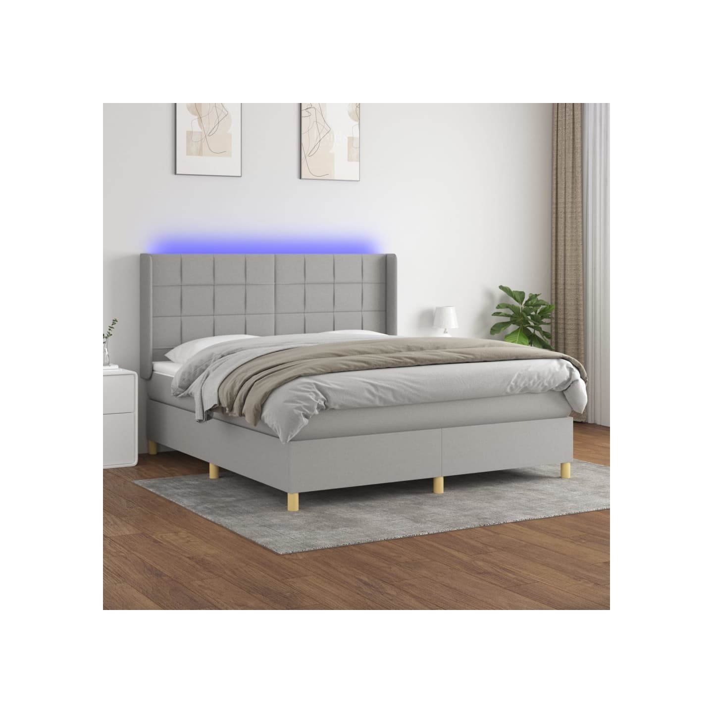 Sommier à lattes de lit matelas LED Gris clair 180x200 cm Tissu