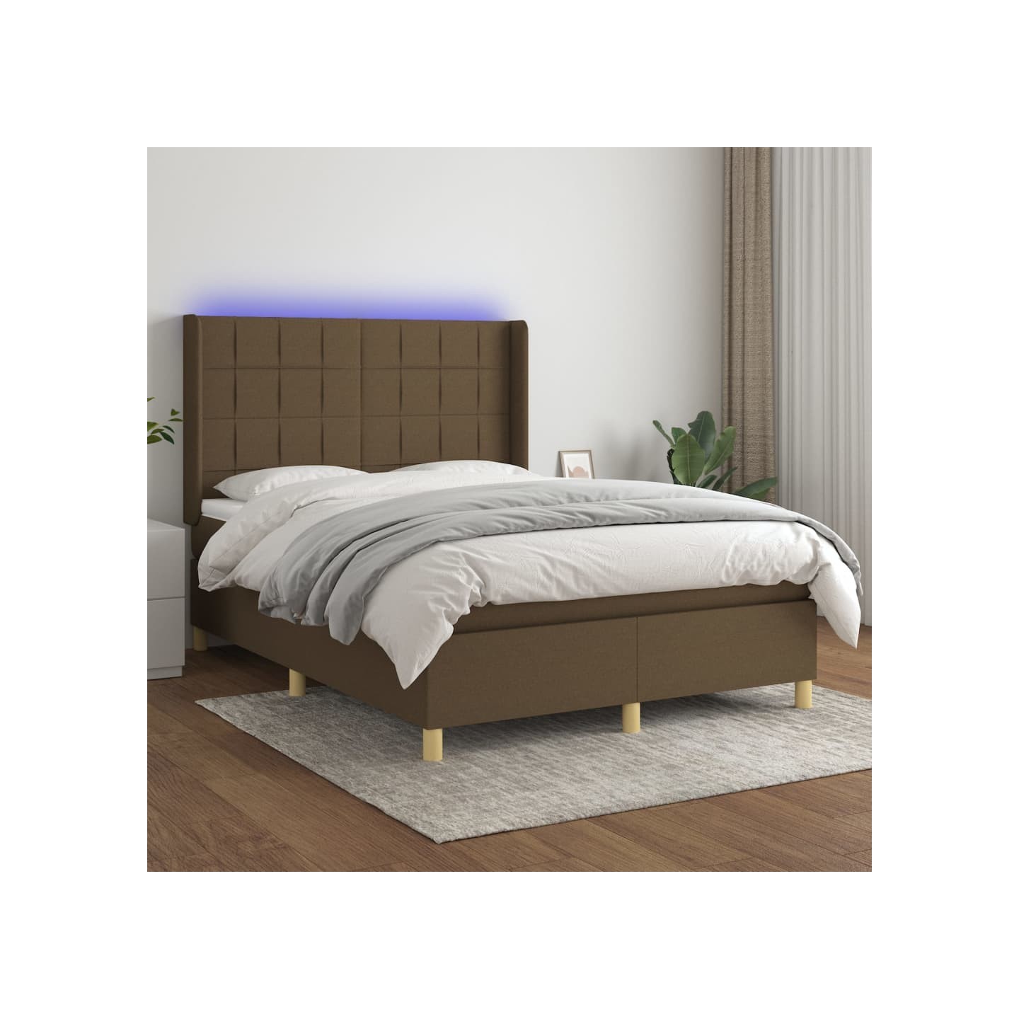 Sommier à lattes de lit matelas et LED Marron foncé 140x200 cm