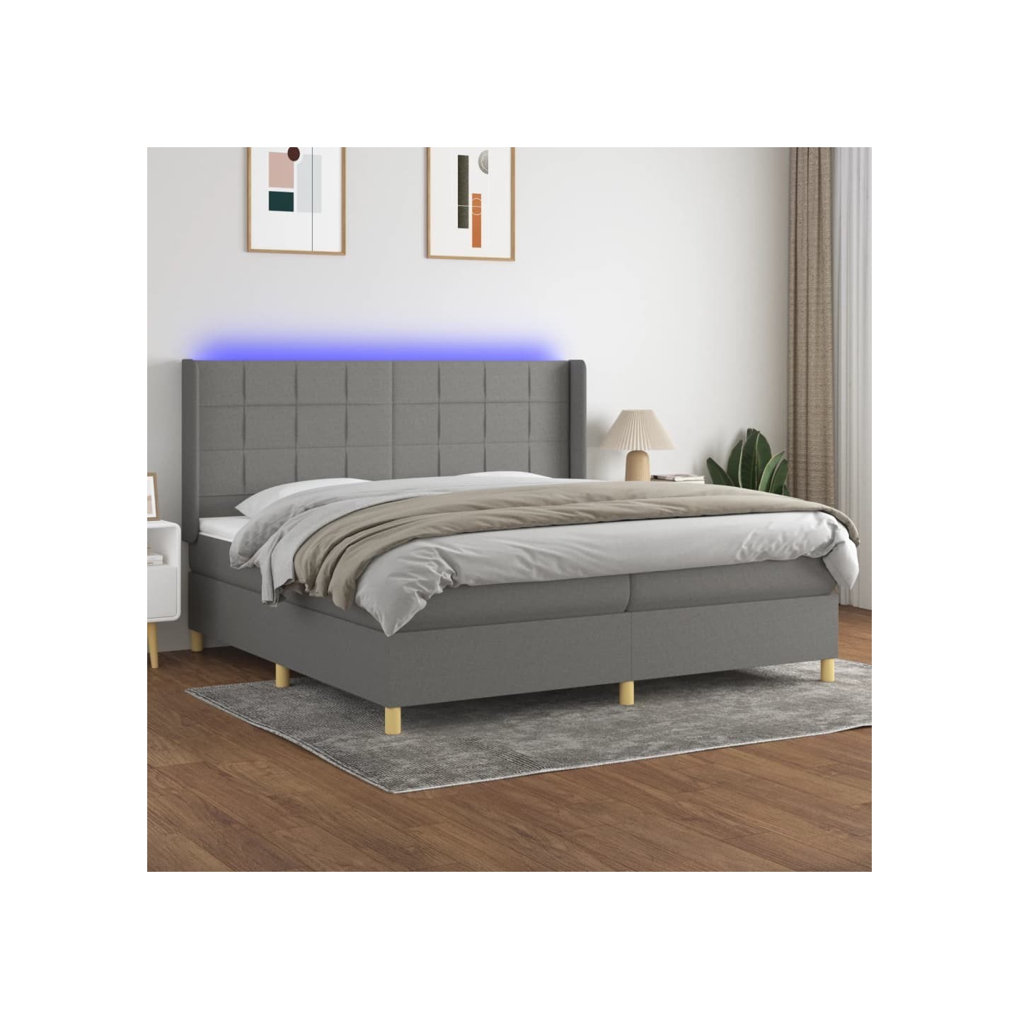 Sommier à lattes de lit matelas LED Gris foncé 200x200 cm Tissu