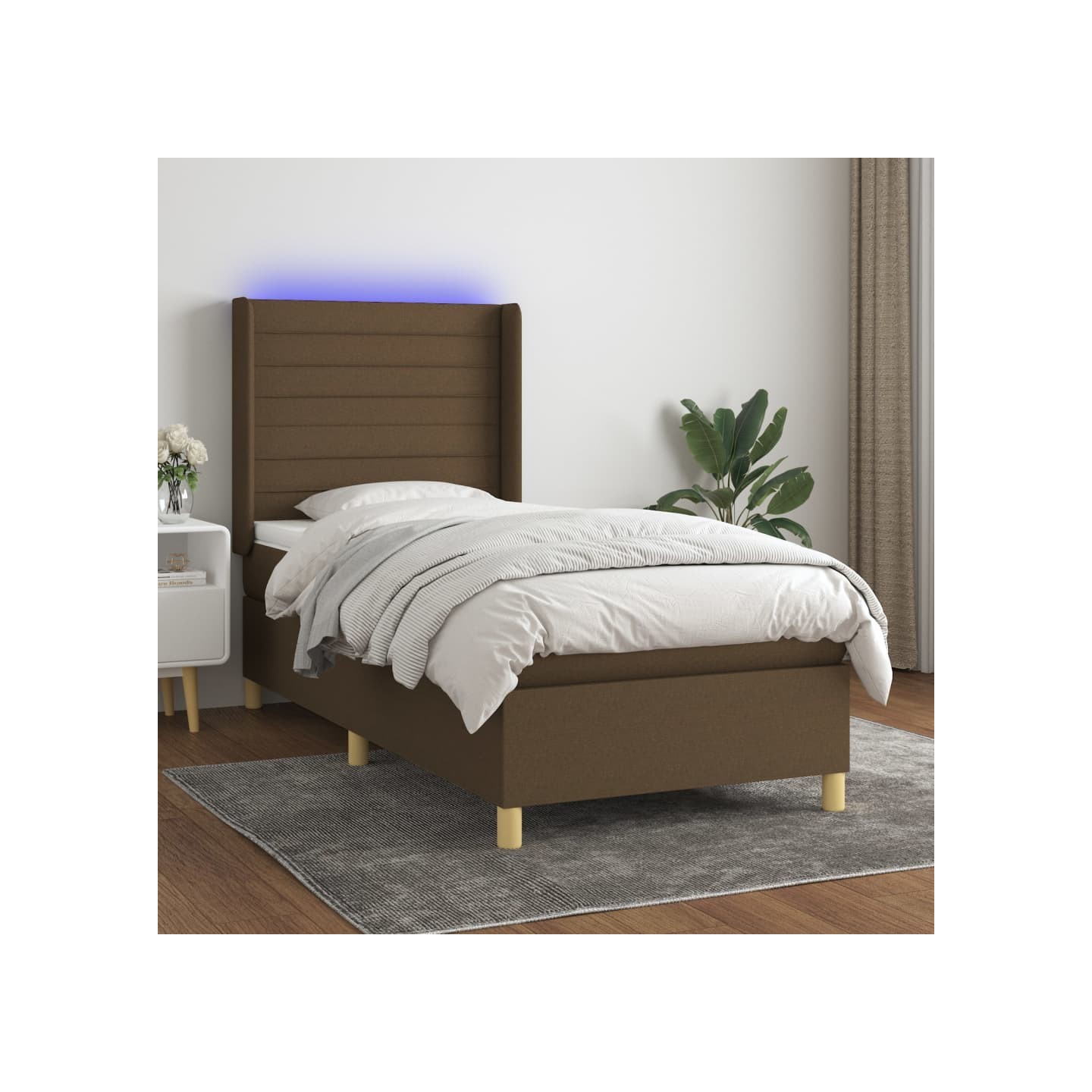 Sommier à lattes de lit matelas LED Marron foncé 80x200cm Tissu