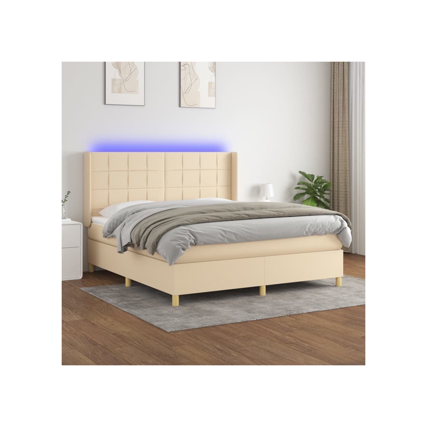 Sommier à lattes de lit matelas et LED Crème 180x200 cm Tissu