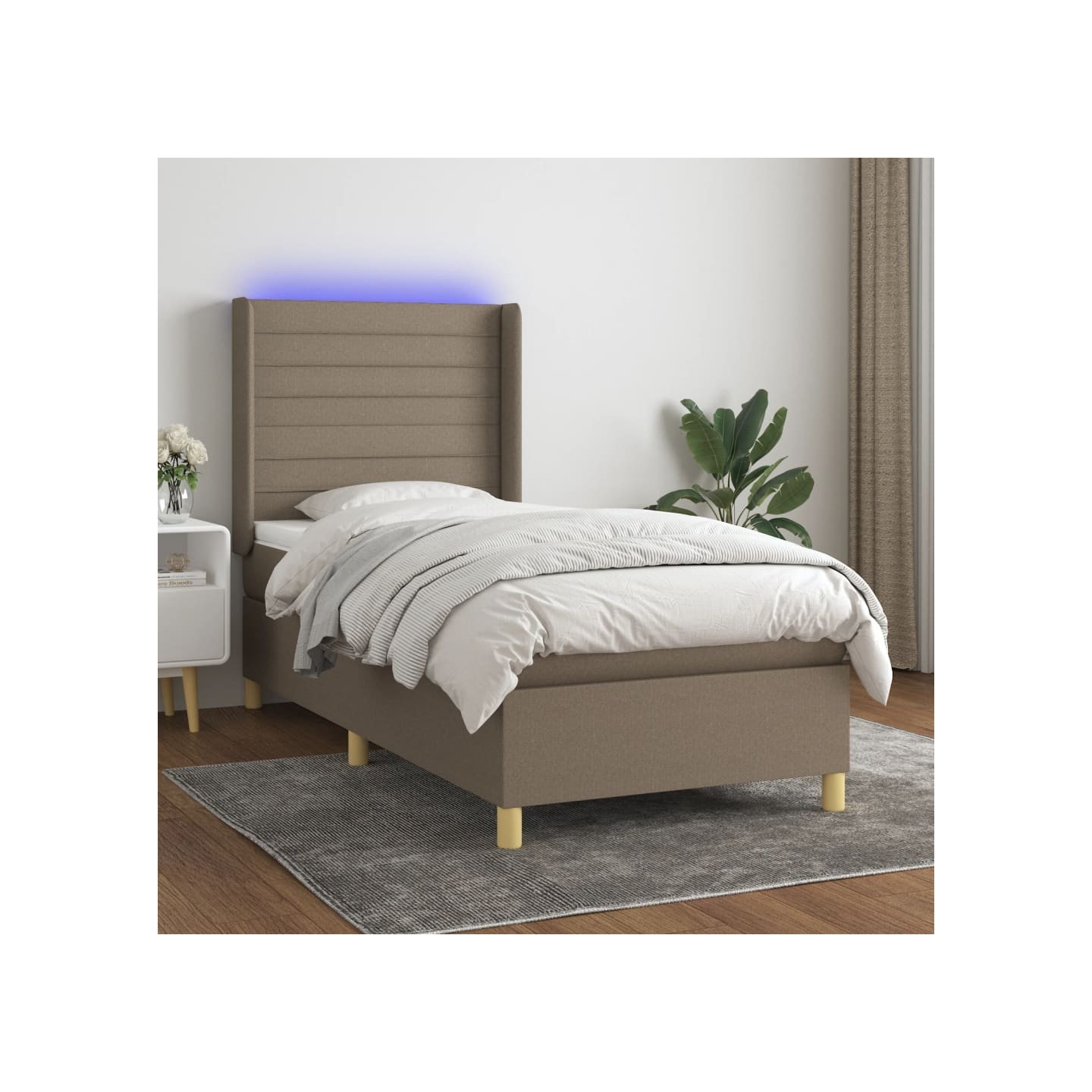 Sommier à lattes de lit matelas et LED Taupe 80x200cm Tissu