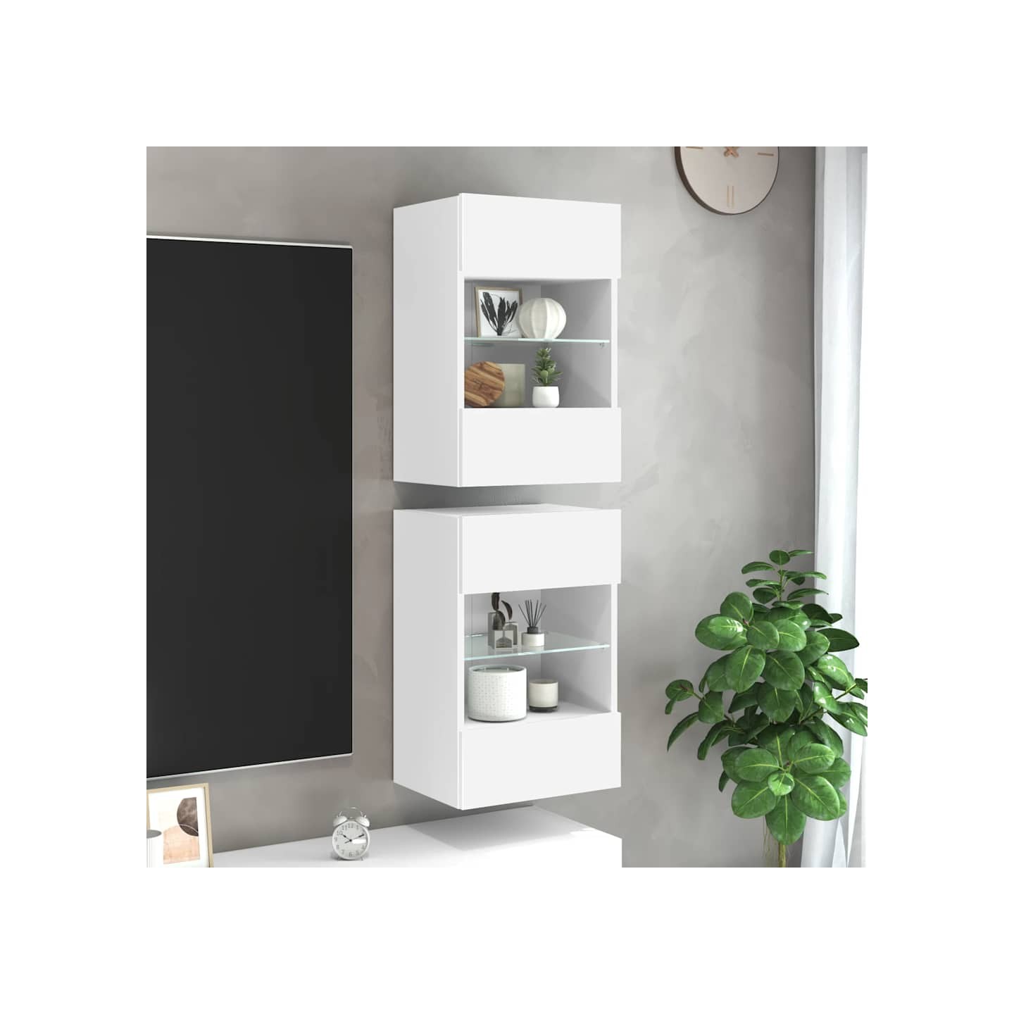 Meubles muraux avec lumières LED pour TV 2 pcs blanc 40x30x60,5 cm
