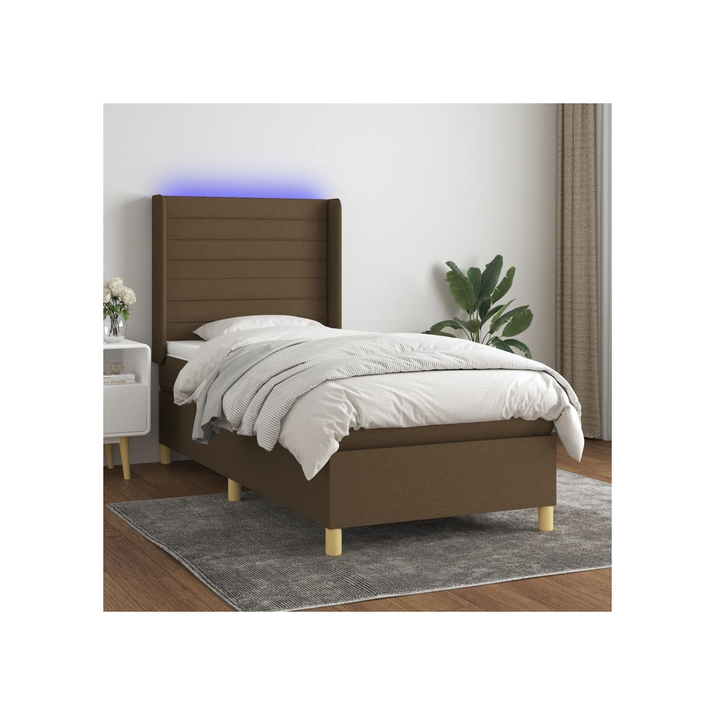 Sommier à lattes de lit matelas LED Marron foncé 90x190cm Tissu