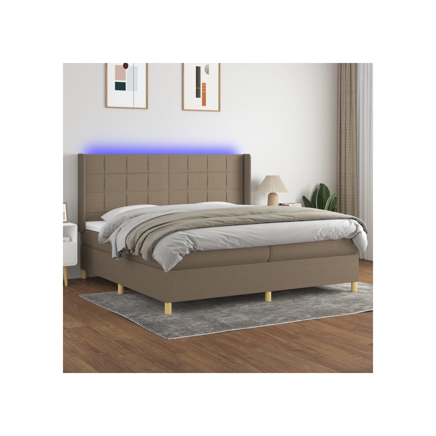 Sommier à lattes de lit matelas et LED Taupe 200x200 cm Tissu