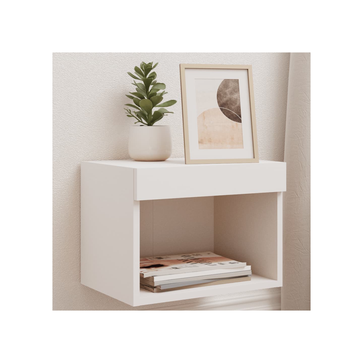 Tables de chevet murales avec lumières LED 2 pcs blanc