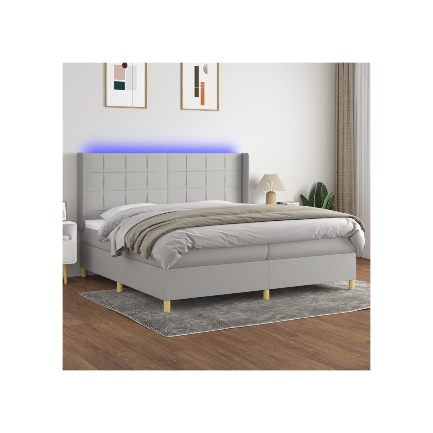 Sommier à lattes de lit matelas LED Gris clair 200x200 cm Tissu