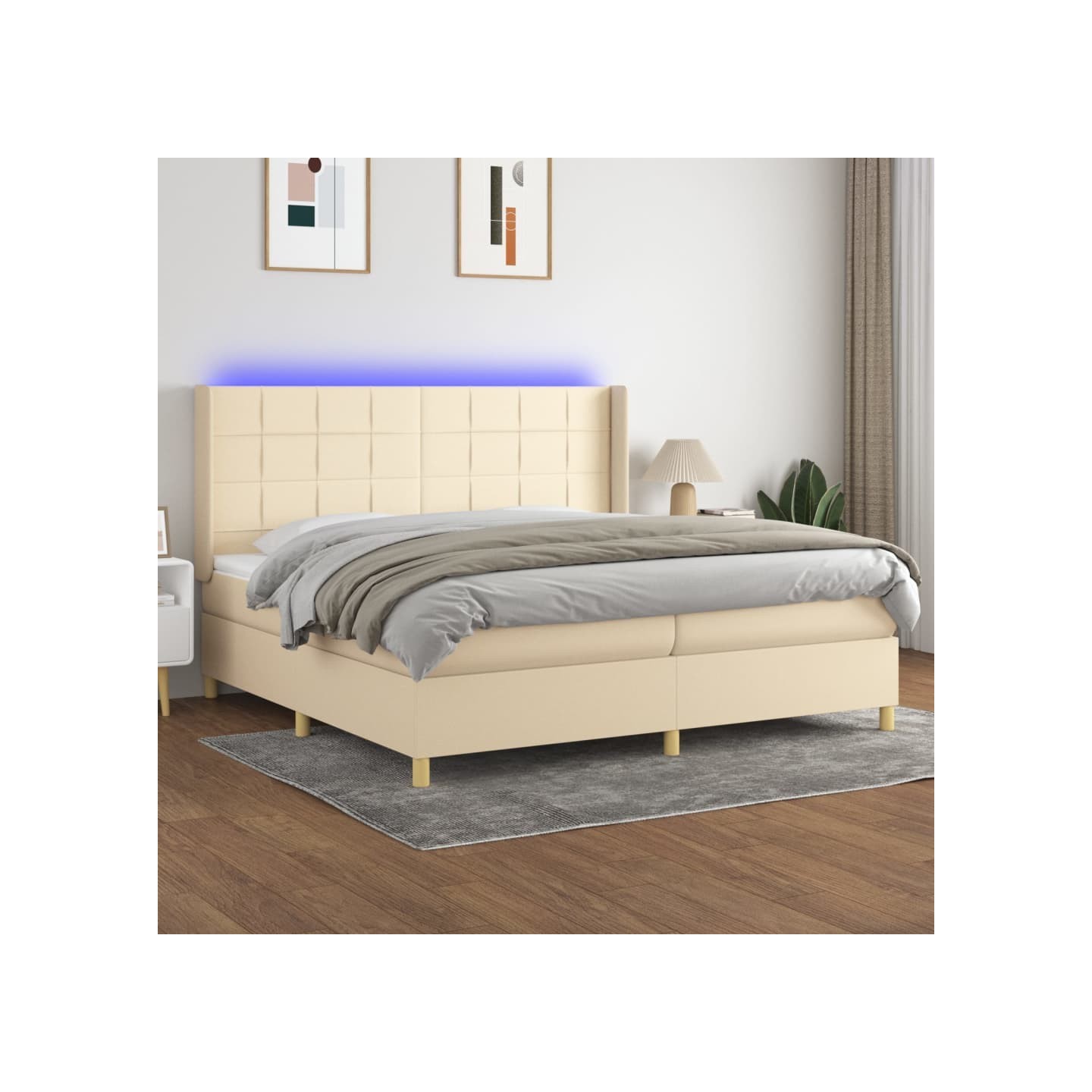 Sommier à lattes de lit matelas et LED Crème 200x200 cm Tissu