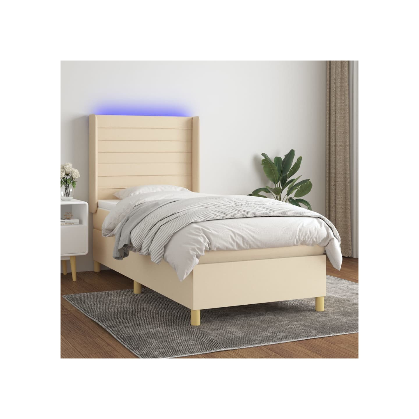 Sommier à lattes de lit matelas et LED Crème 90x200 cm Tissu