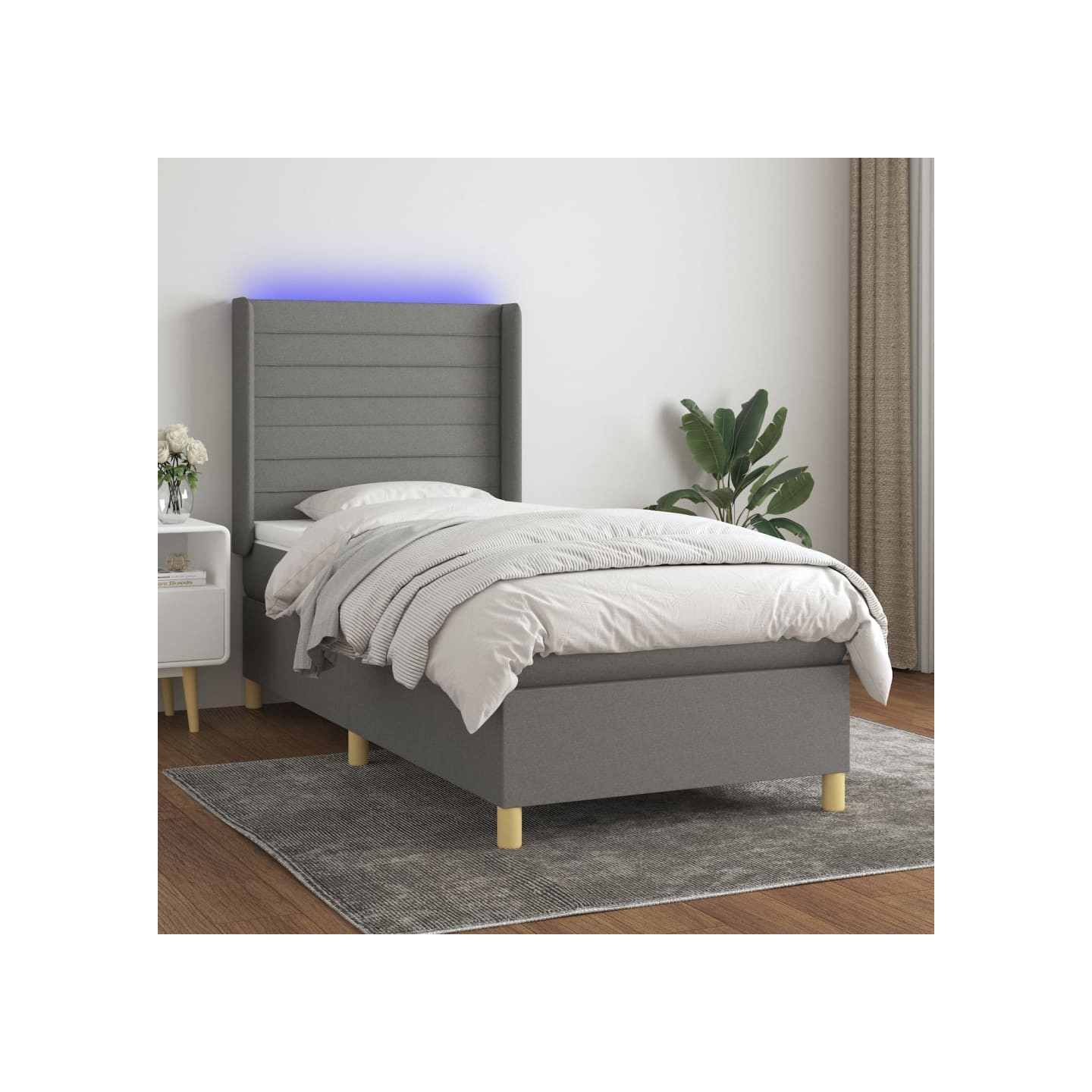 Sommier à lattes de lit matelas LED Gris foncé 100x200 cm Tissu