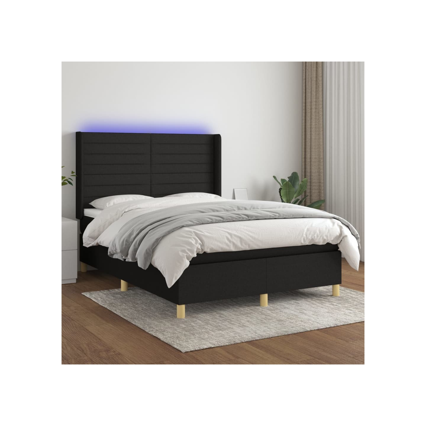 Sommier à lattes de lit matelas et LED Noir 140x190 cm Tissu
