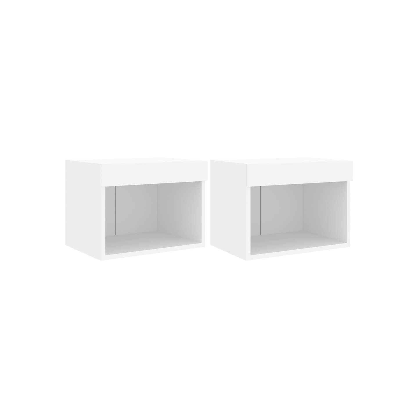 Tables de chevet murales avec lumières LED 2 pcs blanc