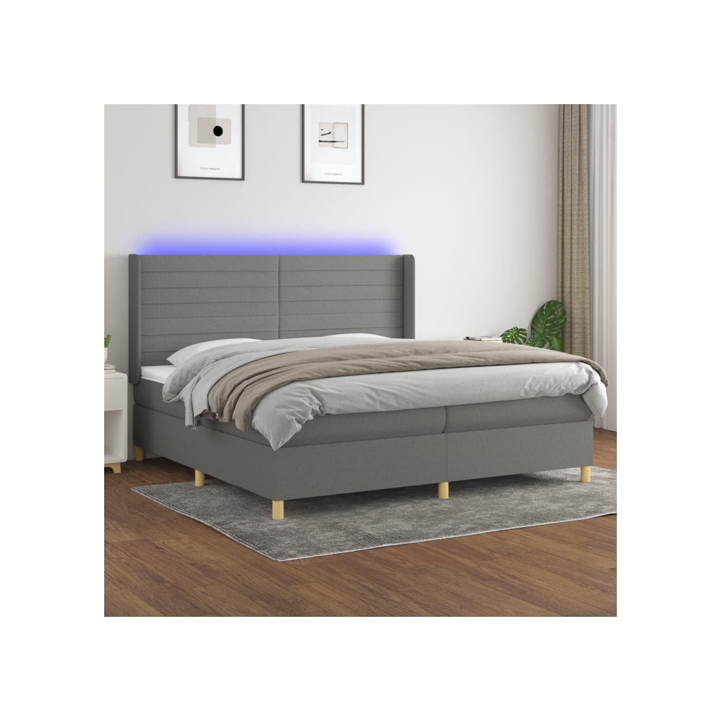 Sommier à lattes de lit matelas LED Gris foncé 200x200 cm Tissu