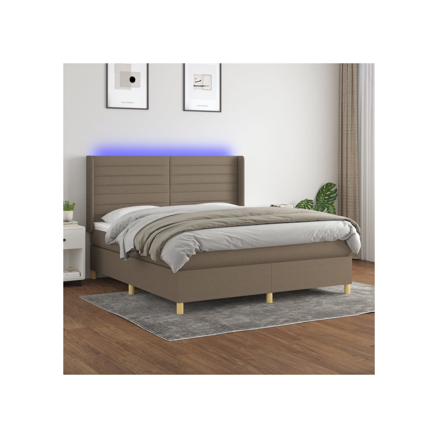 Sommier à lattes de lit matelas et LED Taupe 180x200 cm Tissu