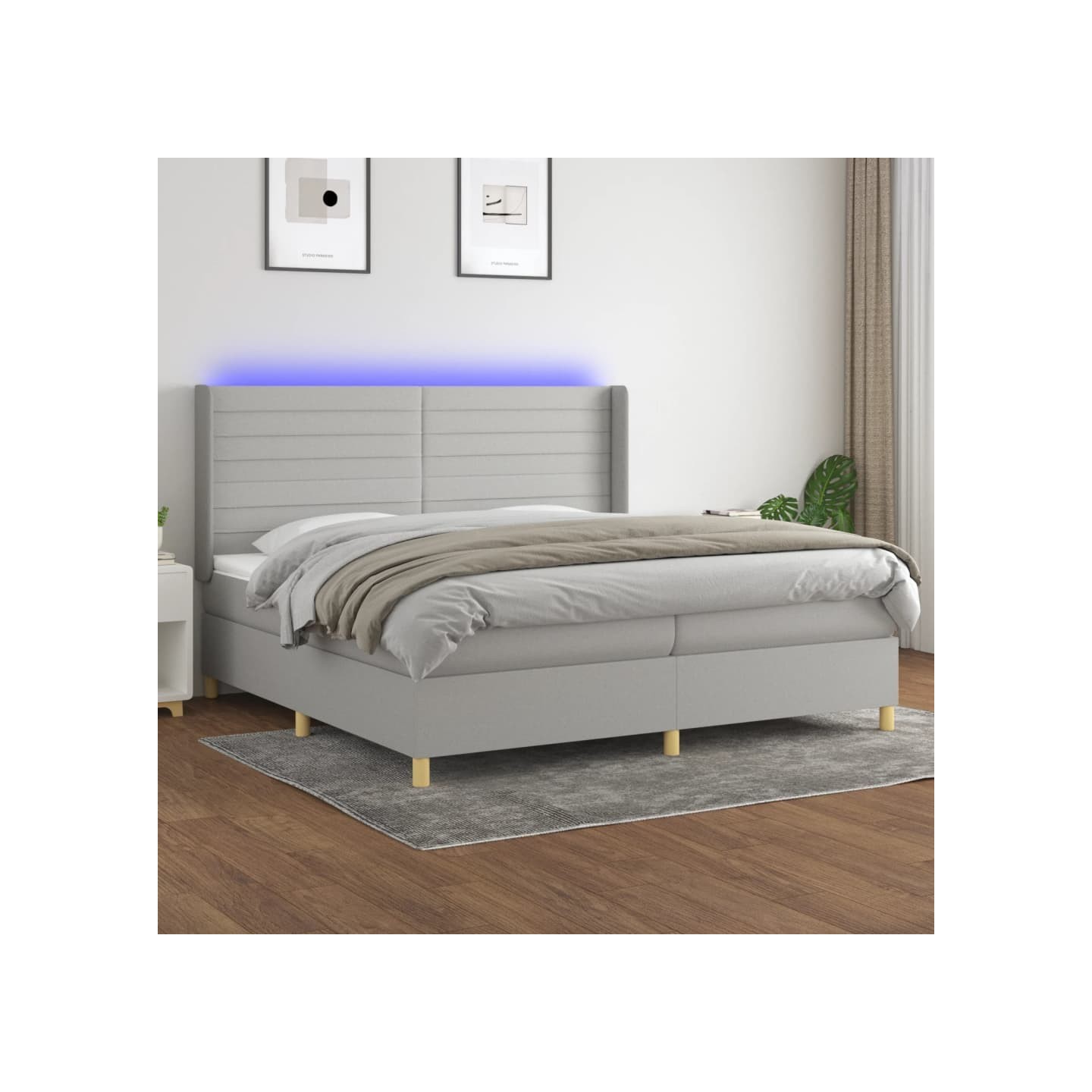 Sommier à lattes de lit matelas LED Gris clair 200x200 cm Tissu