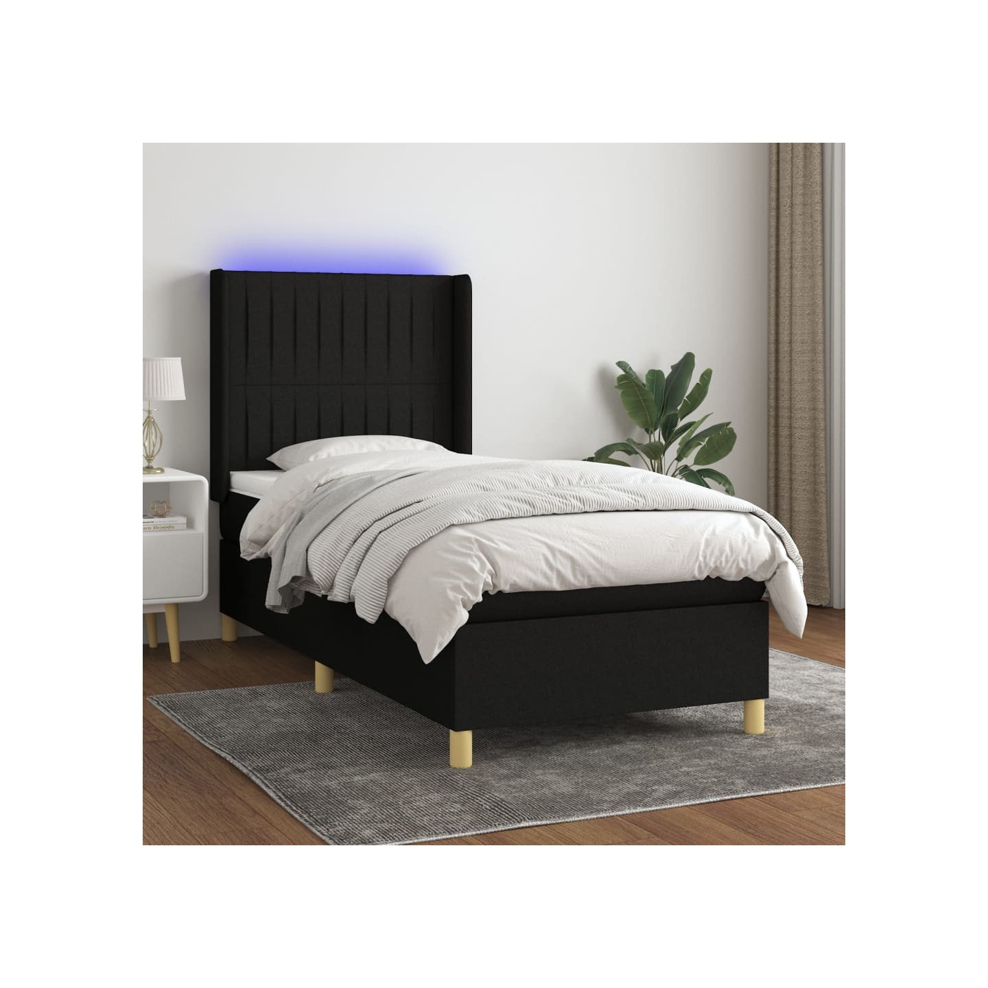 Sommier à lattes de lit matelas et LED Noir 80x200cm Tissu