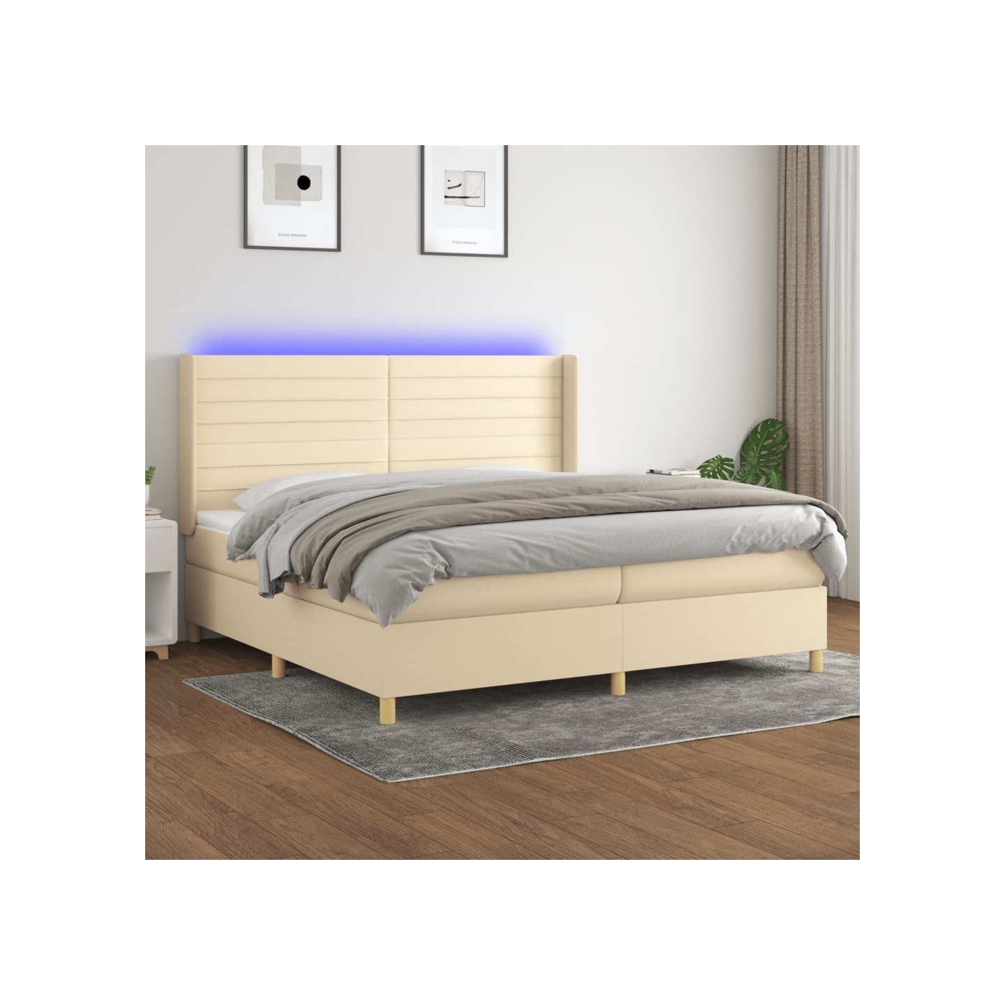 Sommier à lattes de lit matelas et LED Crème 200x200 cm Tissu