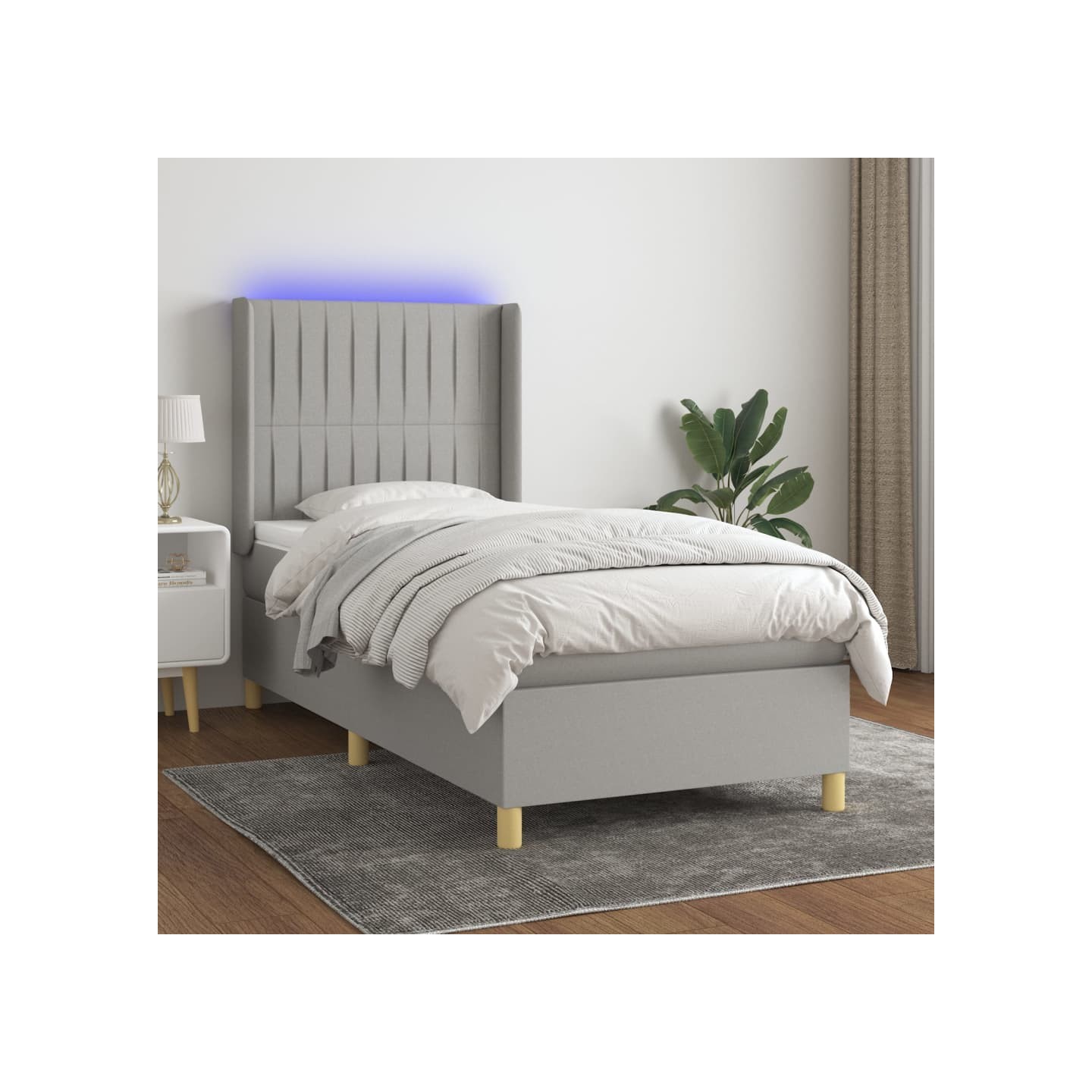 Sommier à lattes de lit matelas LED Gris clair 90x190cm Tissu