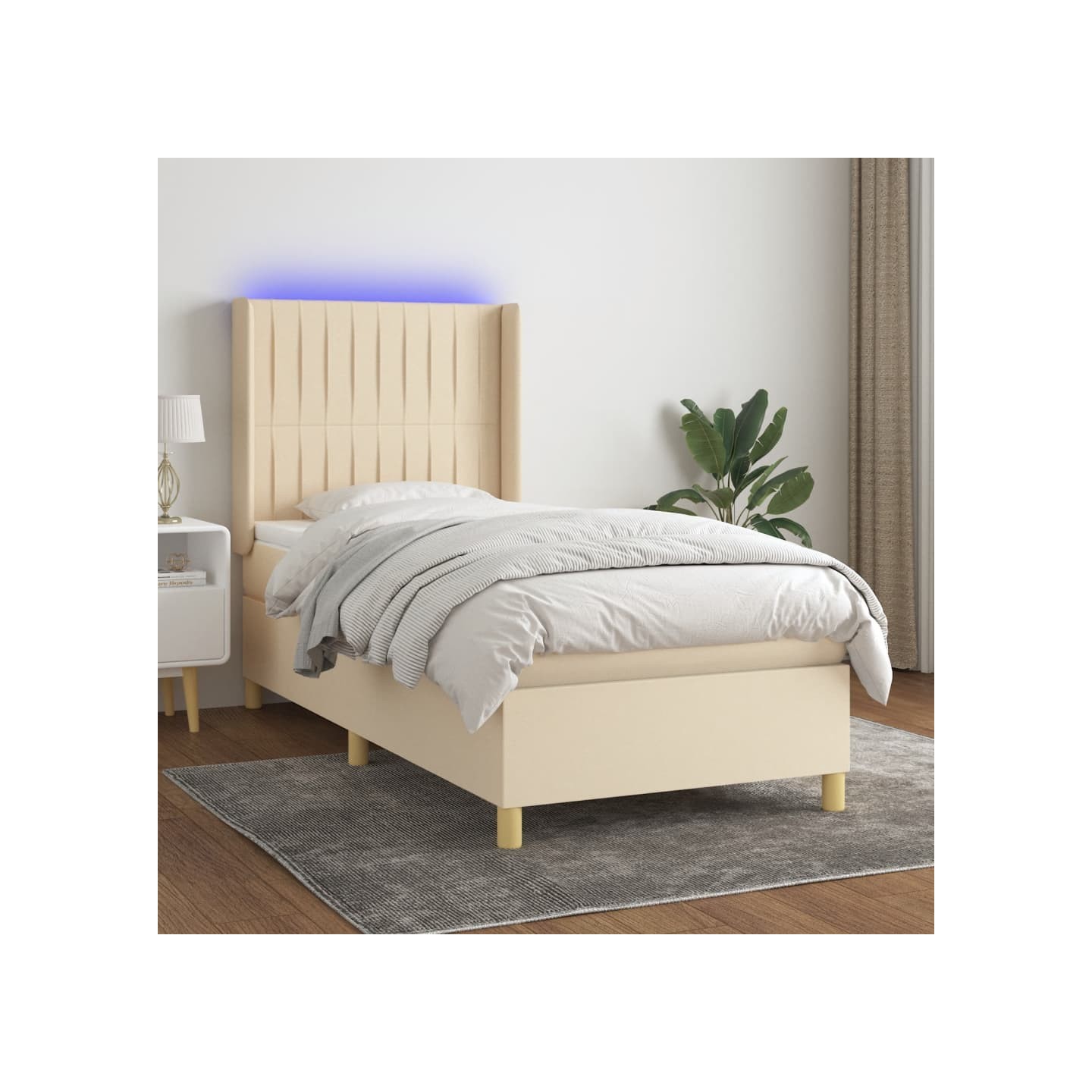 Sommier à lattes de lit matelas et LED Crème 100x200 cm Tissu
