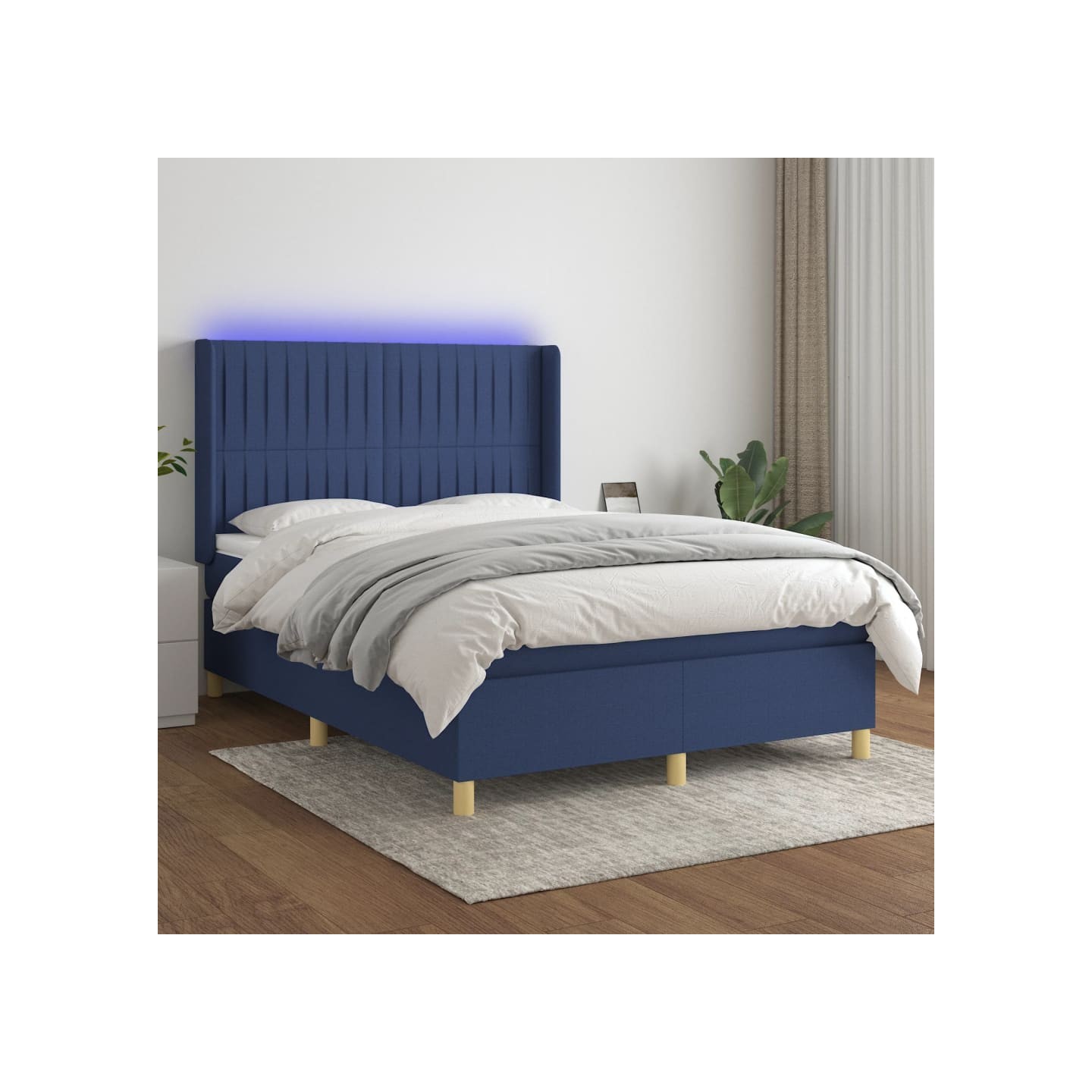 Sommier à lattes de lit matelas et LED Bleu 140x200 cm Tissu