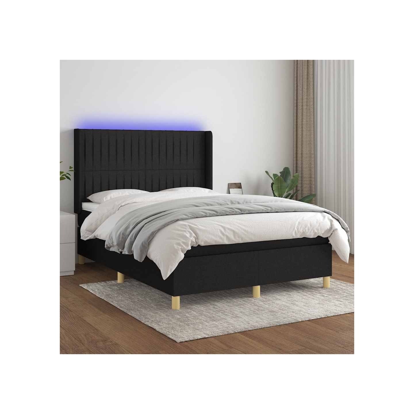 Sommier à lattes de lit matelas et LED Noir 140x190 cm Tissu