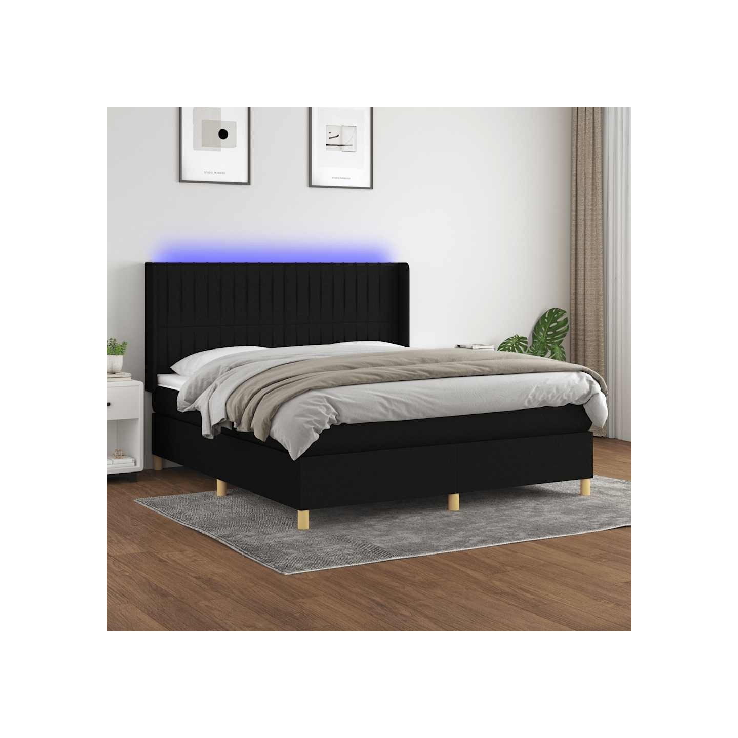 Sommier à lattes de lit matelas et LED Noir 180x200 cm Tissu