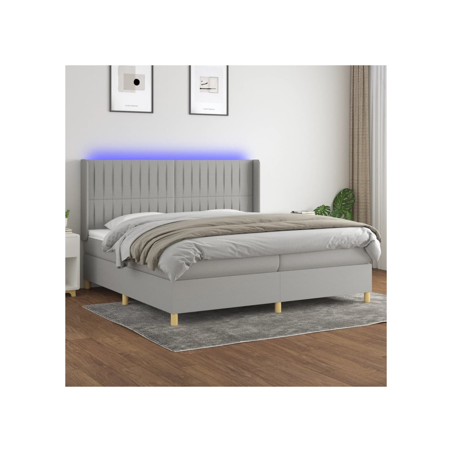 Sommier à lattes de lit matelas LED Gris clair 200x200 cm Tissu