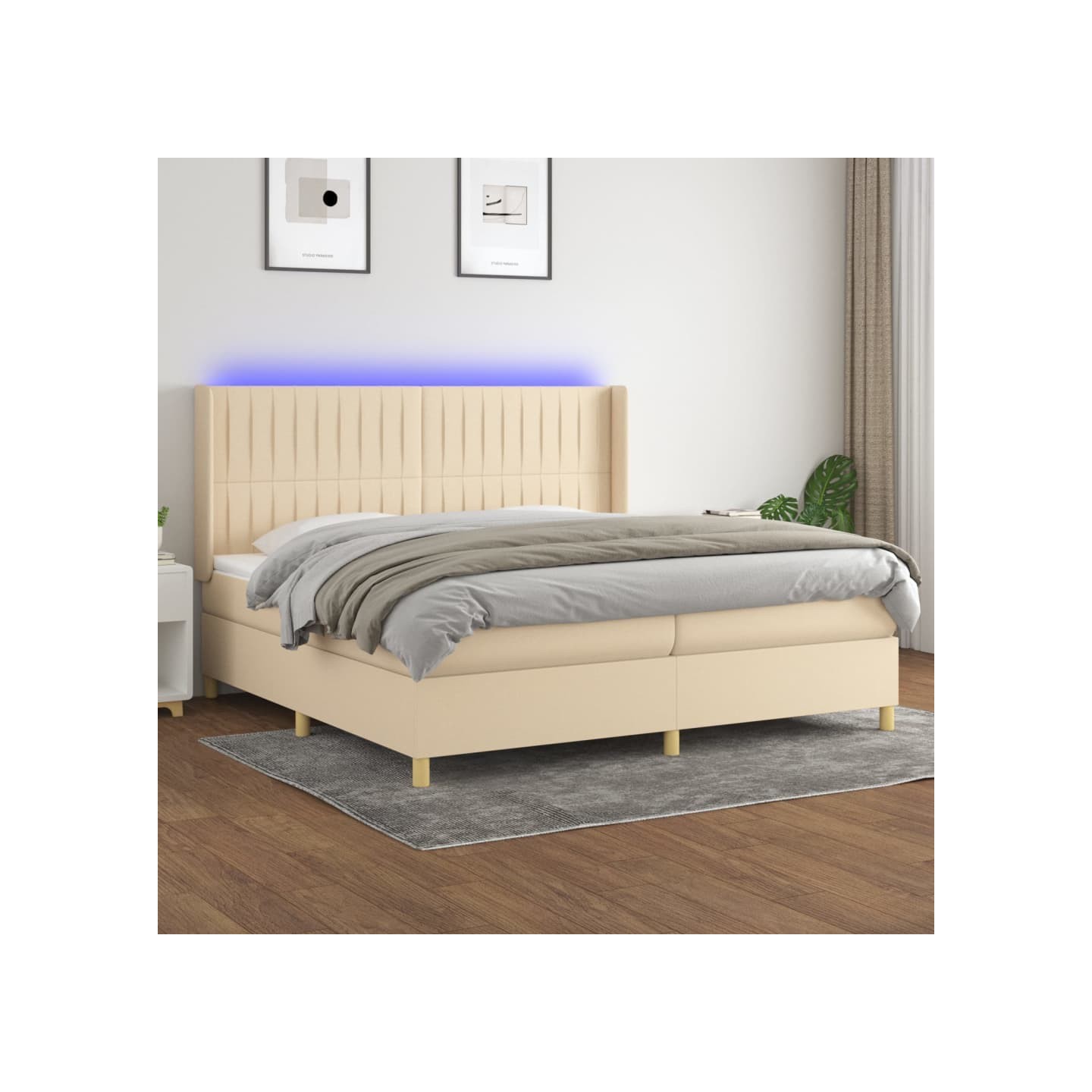 Sommier à lattes de lit matelas et LED Crème 200x200 cm Tissu