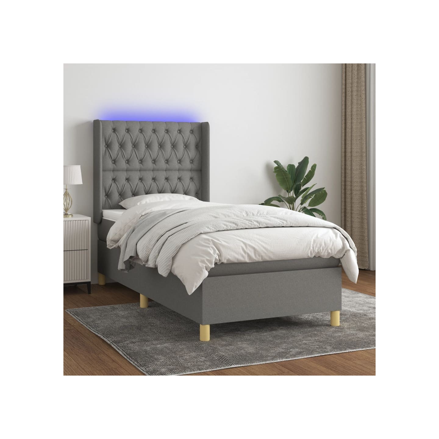 Sommier à lattes de lit matelas LED Gris foncé 90x190cm Tissu