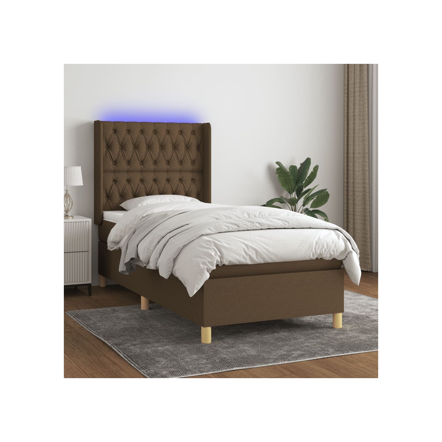 Sommier à lattes de lit matelas LED Marron foncé 90x190cm Tissu