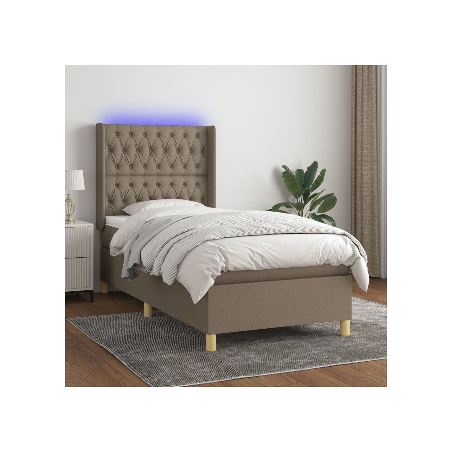 Sommier à lattes de lit matelas et LED Taupe 90x200 cm Tissu