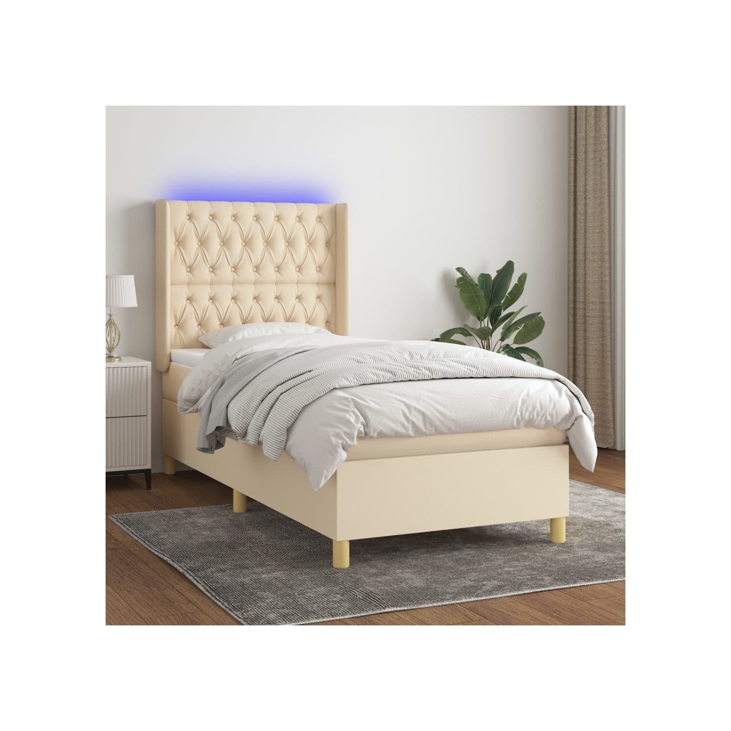 Sommier à lattes de lit matelas et LED Crème 90x200 cm Tissu