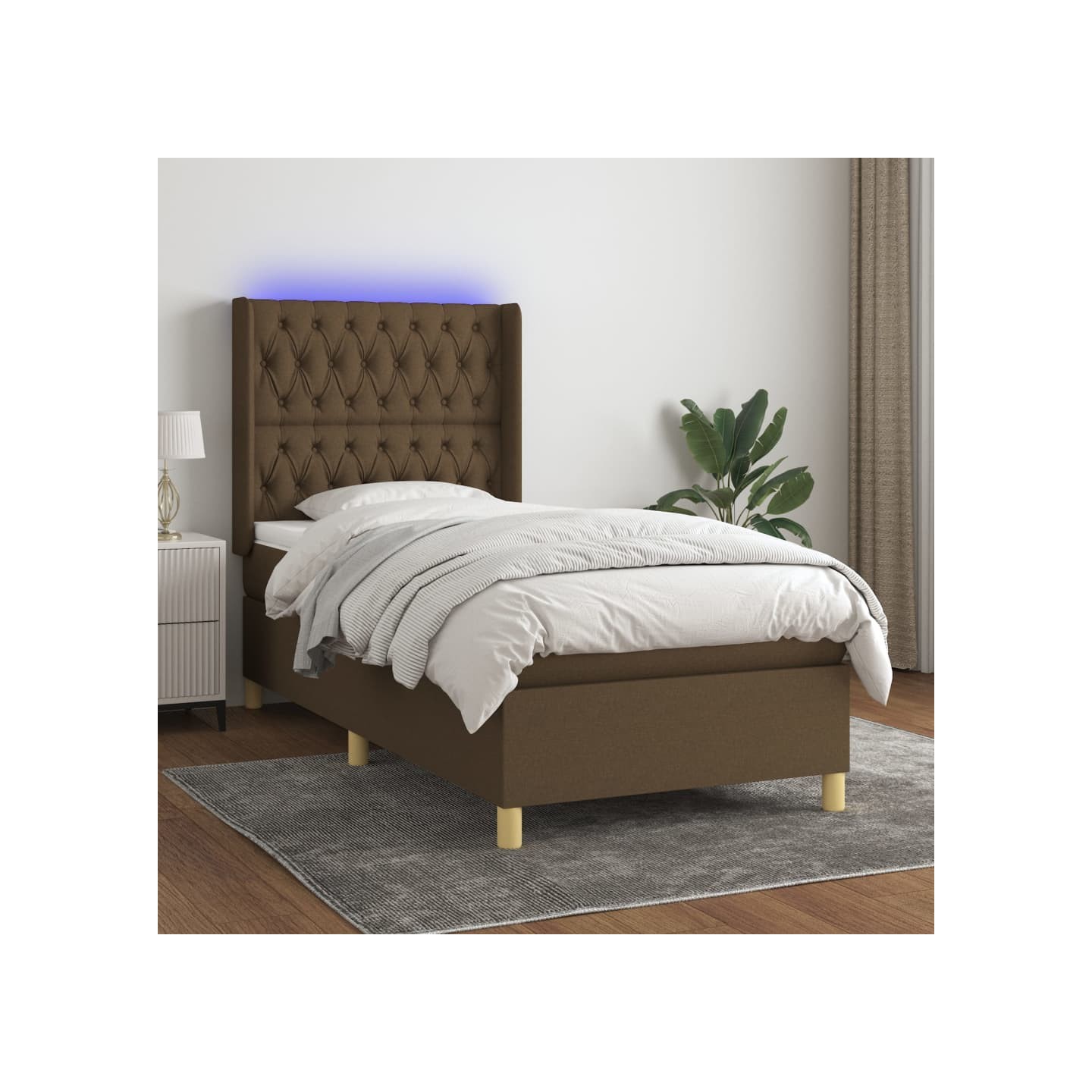 Sommier à lattes de lit matelas et LED Marron foncé 100x200cm