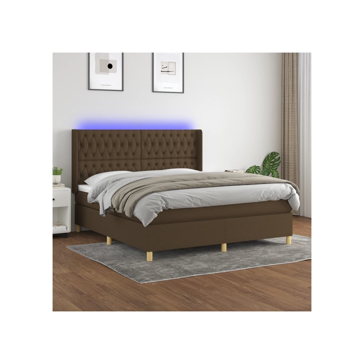 Sommier à lattes de lit matelas et LED Marron foncé 180x200cm