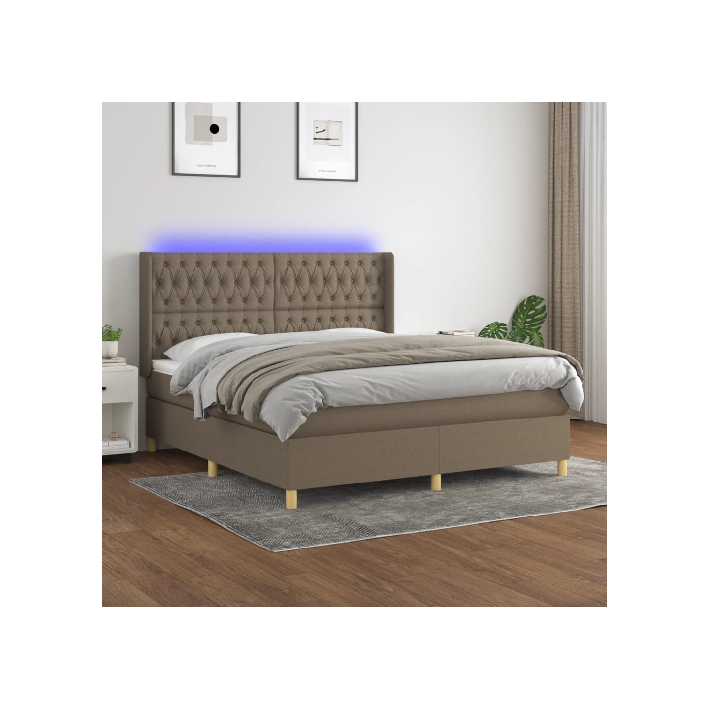Sommier à lattes de lit matelas et LED Taupe 180x200 cm Tissu