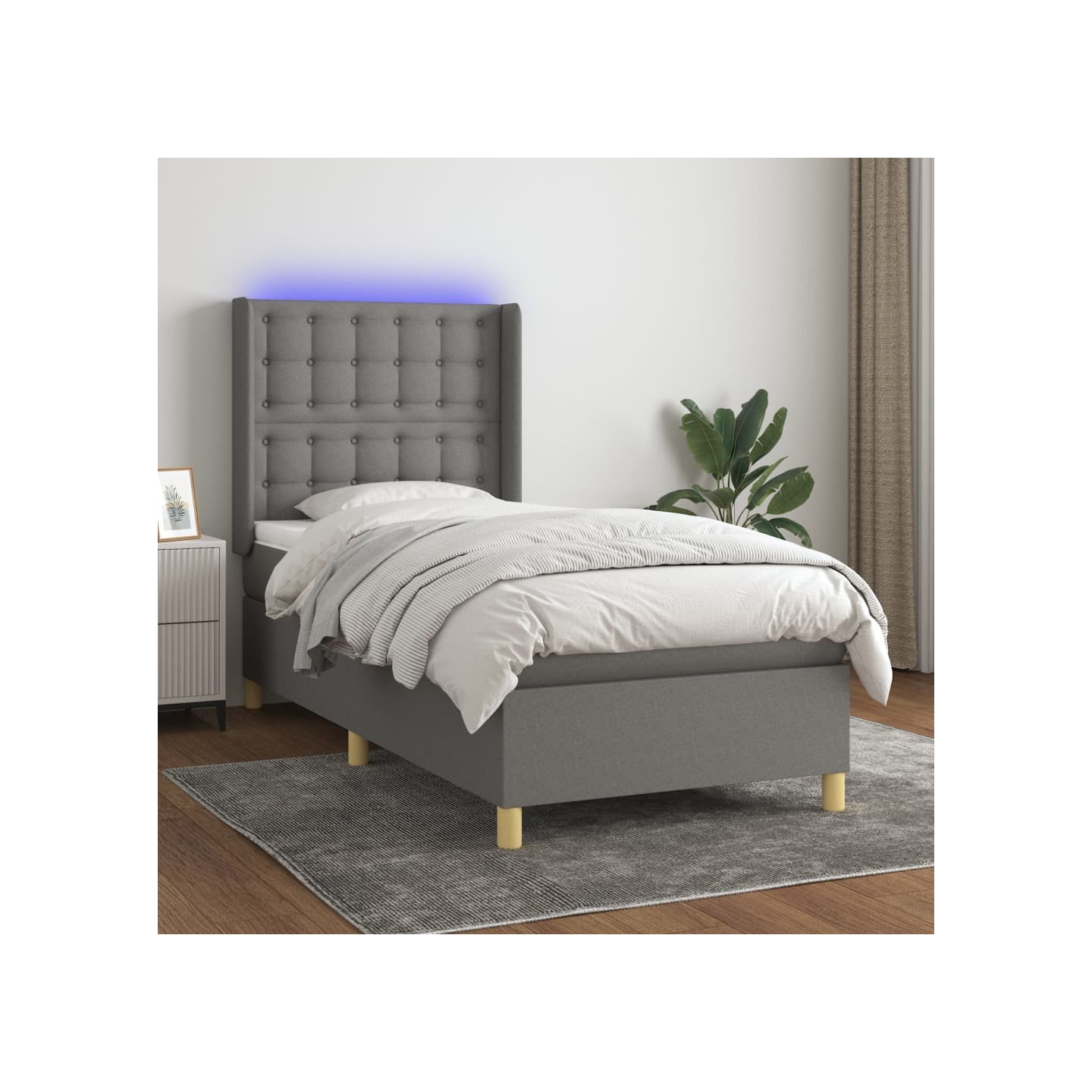 Sommier à lattes de lit matelas LED Gris foncé 90x200cm Tissu